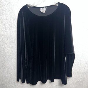 Hot Cotton by Marc Ware Size L Black Velour Top Blouse 3/4 Sleeve Polyester/Span